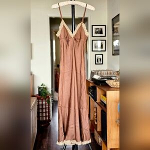 TWINSET Brown Lace Trim Slip Dress